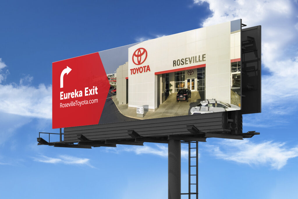 Photo of a billboard for Roseville Toyota that reads "Eureka Exit"
